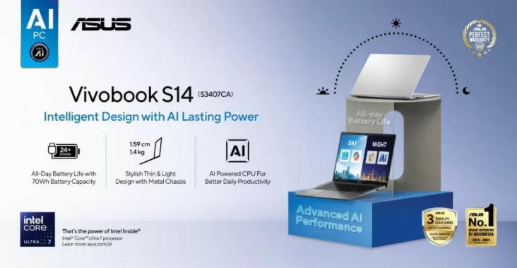 ASUS Vivobook S14 (S3407CA) Laptop Teknologi Kecerdasan Buatan Terbaik untuk Generasi Produktif