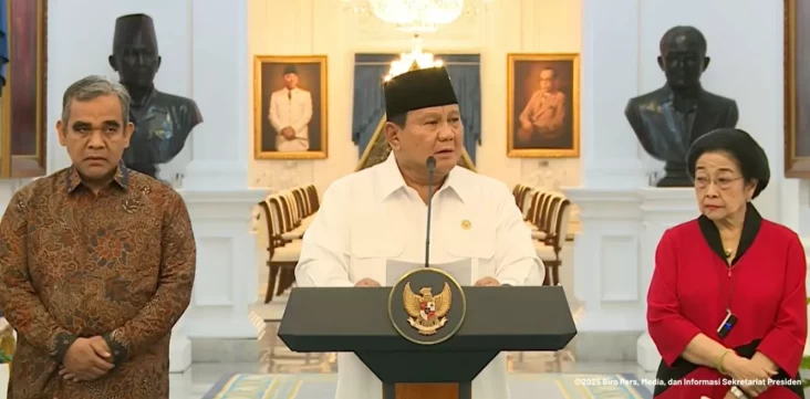 Beri Keterangan persoalan Situasi Terkini, Prabowo Diapit Megawati juga Ketua MPR Muzani