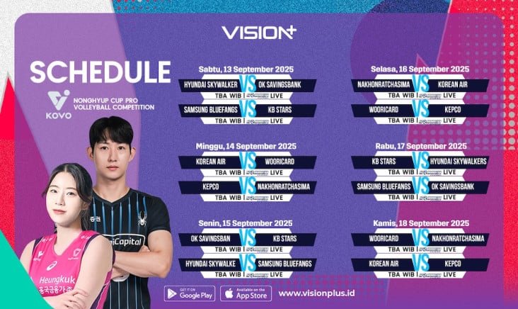 Jadwal juga Link Nonton 2025 YeosuNongHyup Cup Pro Volleyball Competition, Streaming di dalam area VISION+