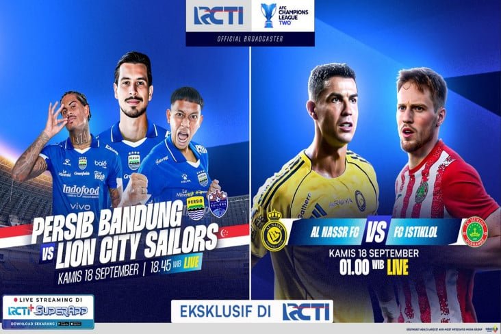 Saksikan AFC Champions League Two, Persib Bandung vs Lion City Sailors serta juga Al Nassr vs FC Istiklol di dalam pada RCTI