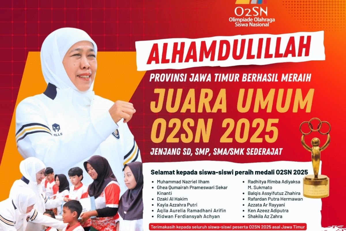 Pemprov Jatim raih juara umum O2SN 2025